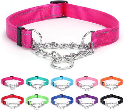Martingale Dog Collar with Stainless Steel Chain and Leash Set 5FT Double