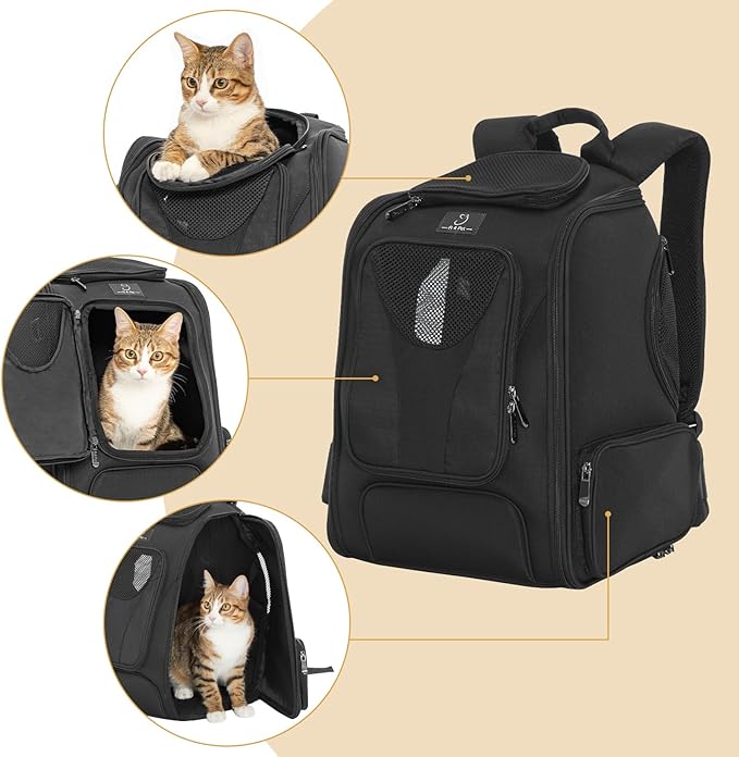 A4Pet Cat Carrier Backpack, Large Pet Backpack Carrier with Two-Sided Window & Bottom Support for Cats, Small Dogs Up to 18 Lbs for Travel, Hiking & Outdoor Use