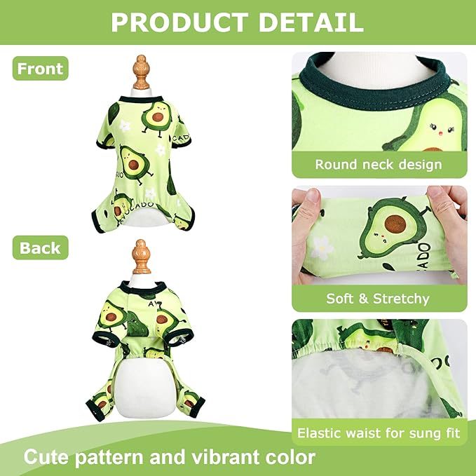 Dog Pajamas Pjs Spring Summer Dog Clothes for Small Dogs Girl - Boy - Medium - Size Dogs, Soft Stretchy Puppy Clothes Doggie Onesies Dog Cat Pet Jammies Outfit, Avocado Green