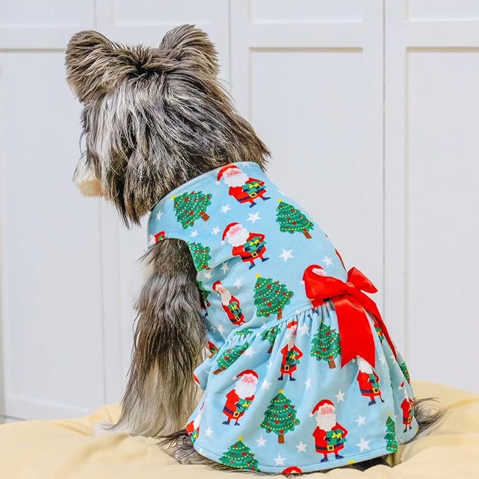 CuteBone Dog Dresses Velvet Holiday Small Dogs Clothes Onesie Pet Apparel Girl Puppy Skirt with Bow Hair Rope CVA34XXS