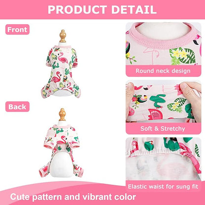 Dog Pajamas Pjs Spring Summer Dog Clothes for Small Dogs Girl - Boy - Medium Size Dogs, Soft Stretchy Puppy Clothes Doggie Onesies Cat Pet Jammies Outfit Tropical Flamingo, Pink