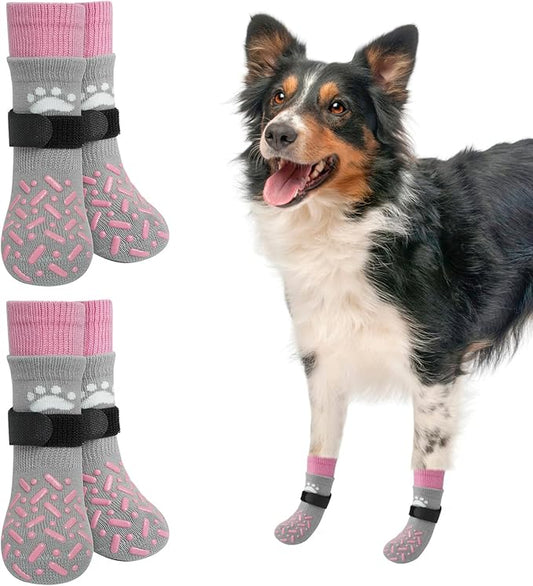 SCENEREAL Dog Socks to Prevent Licking Paws for Hot Pavement, Anti Slip Long Dog Grip Socks for Hardwood Floors, Dog Shoes Booties&Paw Protector for Small Medium Large Senior Dog, Pet Socks for Wounds