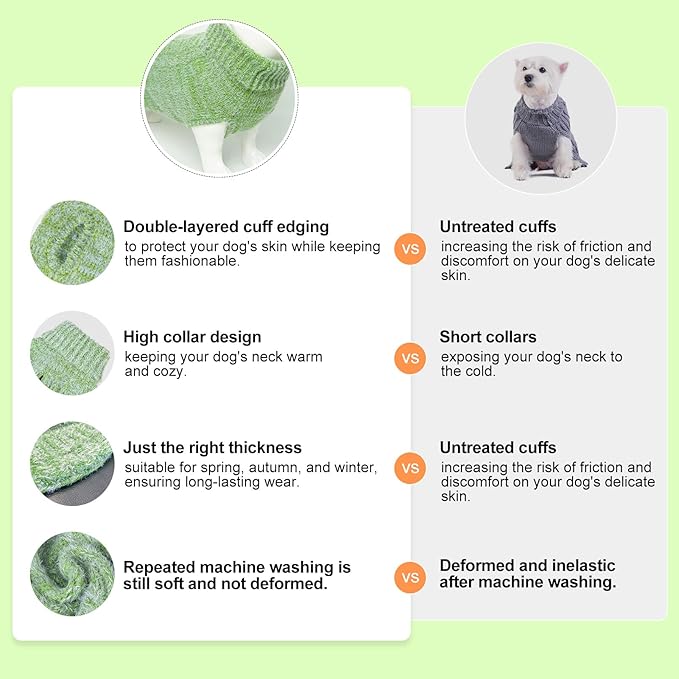 BEAUTYZOO Small Dog Sweater -Turtleneck Pullover Classic Cable Knit Fuzzy Winter Coat Dog Cold Weather Clothes for Small Medium Dogs Puppy Girl Boys,Green XS