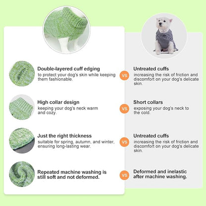 BEAUTYZOO Small Dog Sweater -Turtleneck Pullover Classic Cable Knit Fuzzy Winter Coat Dog Cold Weather Clothes for Small Medium Dogs Puppy Girl Boys,Green SM