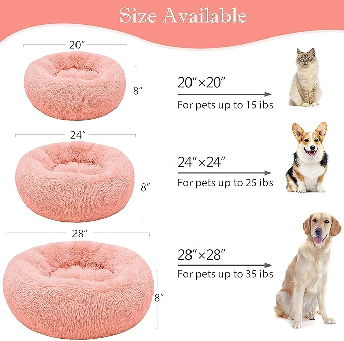 Geizire Anti Anxiety Round Fluffy Plush Faux Fur Warm Washable Cat Bed & Dog Bed