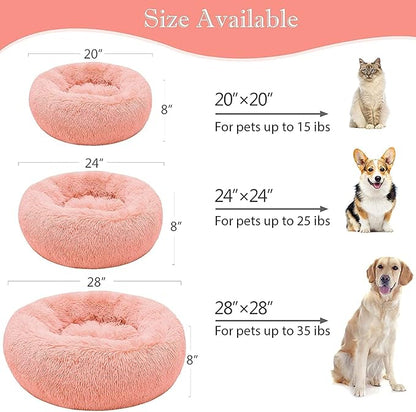 Geizire Anti Anxiety Round Fluffy Plush Faux Fur Warm Washable Cat Bed & Dog Bed