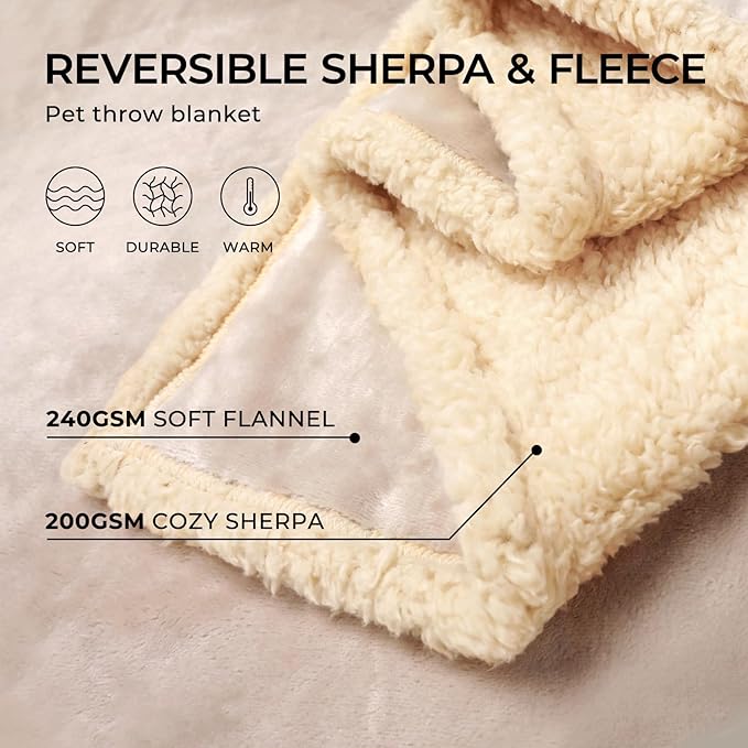 Waterproof Pet Blanket, Liquid Pee Proof Dog Blanket for Sofa Bed Couch, Reversible Sherpa Fleece Furniture Protector Cover for Small Medium Large Dogs Cats, Grey White X-Large（85" x 57"）