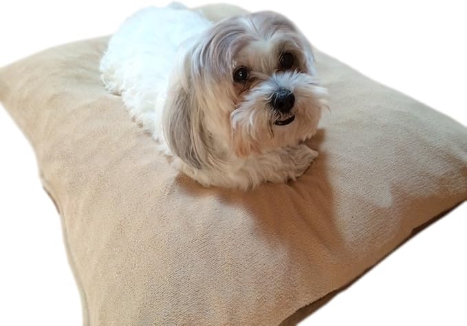 DIY Do It Yourself Luxurious Beige Color Coral Fleece Plush with Suede Fabrics Dog Bed Pillow Cover + Internal Waterproof Case Set for Small Medium Dogs - Covers ONLY Flat Style (47''x29'')