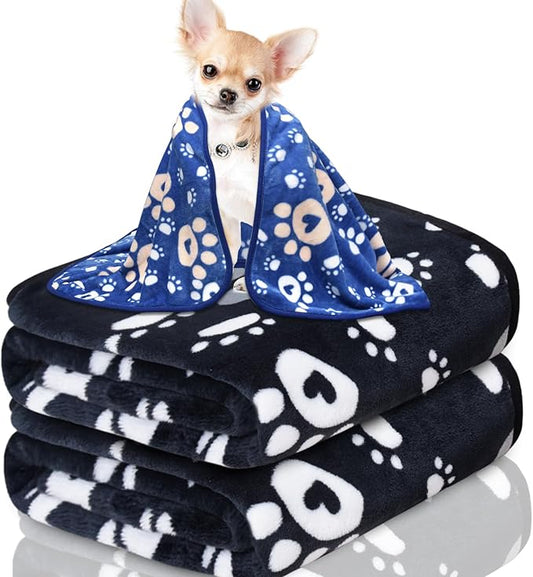 1 Pack 3 Dog Blankets for Small Dogs, Soft Fleece Dog Blanket Fluffy Pet Blanket Warm Sleep Mat Cute Paw Print Puppy Cat Blanket, Flannel Throw for Washable Dog Bed, Blanket for Dogs, 23"X16"