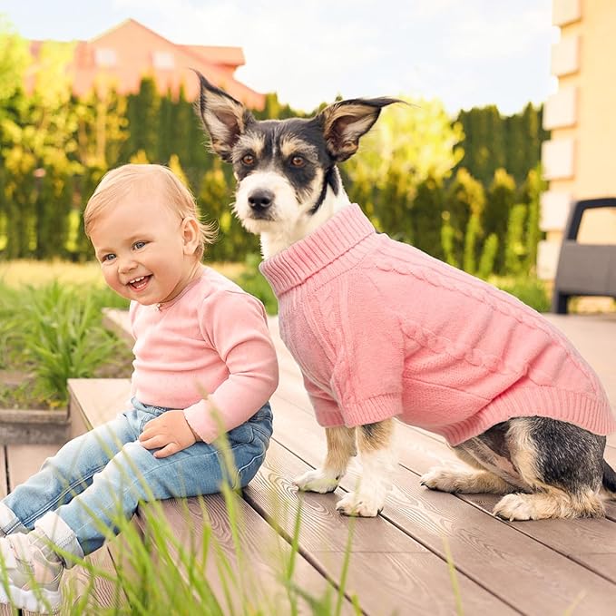 BEAUTYZOO Small Dog Sweater, Dog Sweatshirt Pullover Cable Knitwear, Classic Turtleneck Thick Cold Weather Dog Clothes for Small Medium Dogs Puppy Girl Boys Chihuahua, Bulldog, Dachshund, Pug, Yorkie