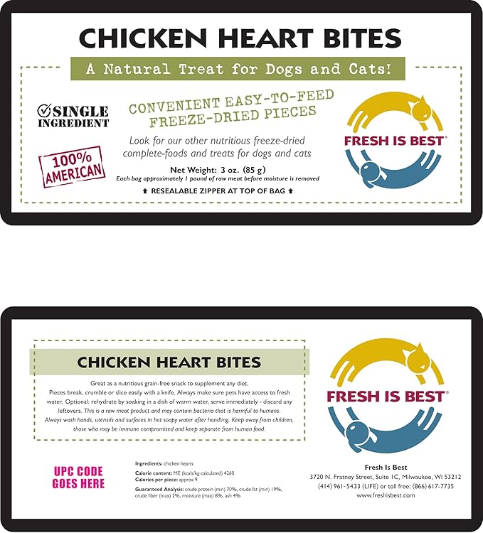 Fresh Is Best - Freeze Dried Healthy Raw Meat Treats for Dogs & Cats - Chicken Hearts