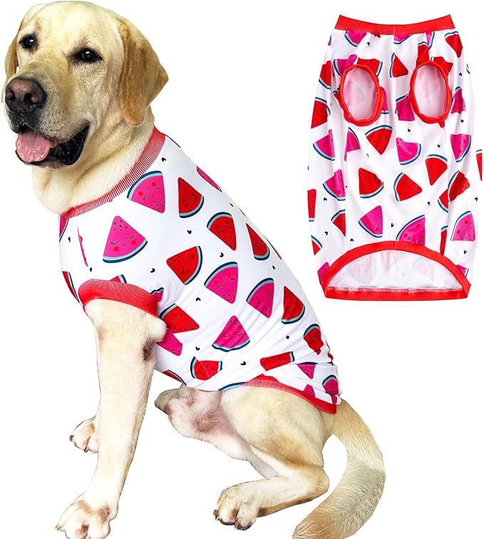 Dog Sleeveless T Shirt Fun Fruit Prints Dog Shirt Soft Stretchy Summer Clothes for Large Dog Boys Girls Shirt (Large,Watermelon)