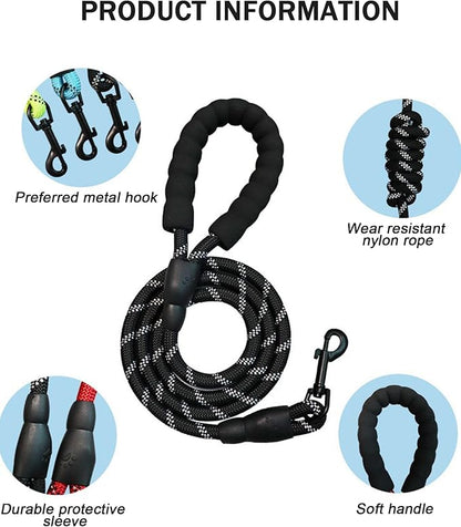 PETANK Rope Dog Leash 4 FT with Comfortable Padded Handle and Highly Reflective Threads for Small Medium Dogs (Gray 4FT*1/2")