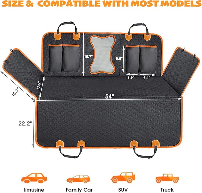 MEWMI&WANGW 5-in-1 Dog Car Seat Cover for Pets Back Seat 100% Waterproof