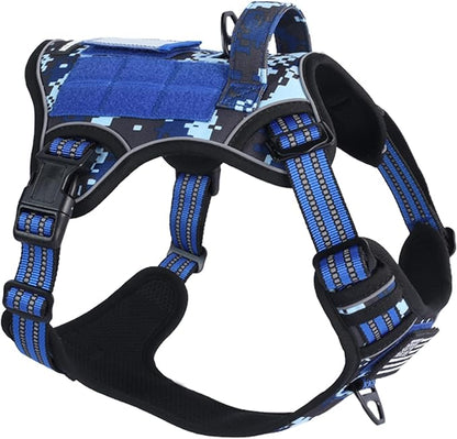 BUMBIN Tactical Dog Harness for Medium Dogs No Pull, Famous TIK Tok No Pull Puppy Harness, Fit Smart Reflective Pet Walking Harness for Training, Adjustable Dog Vest Harness with Handle Blue Camo M