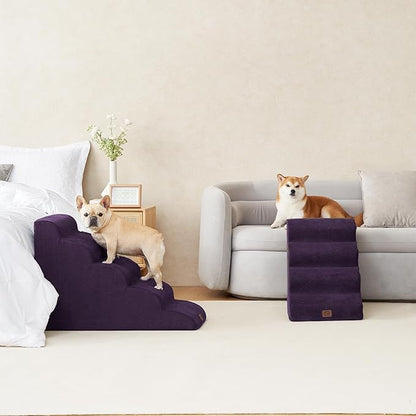 EHEYCIGA Curved Dog Stairs for High Beds 22.6" H 5-Step Dog