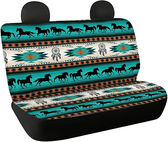 CLOHOMIN Southwest Native American Print Back Seat Cover Set of 2 Indian Tribal Aztec Geometry Dreamcatcher Horse Back Rear Car Seat Covers for Women