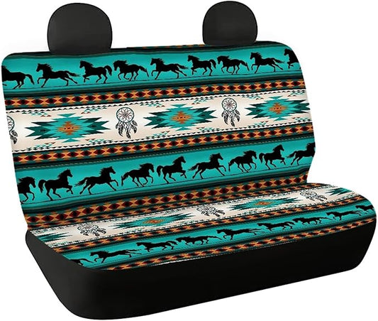 CLOHOMIN Southwest Native American Print Back Seat Cover Set of 2 Indian Tribal Aztec Geometry Dreamcatcher Horse Back Rear Car Seat Covers for Women