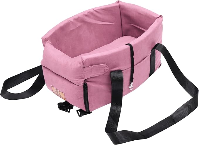 X AUTOHAUX Dog Car Seat Adjustable Straps Portable for Medium Small Sized Puppy Cat Seat Pets Soft Non Slip Bottom Travel Bed Pink