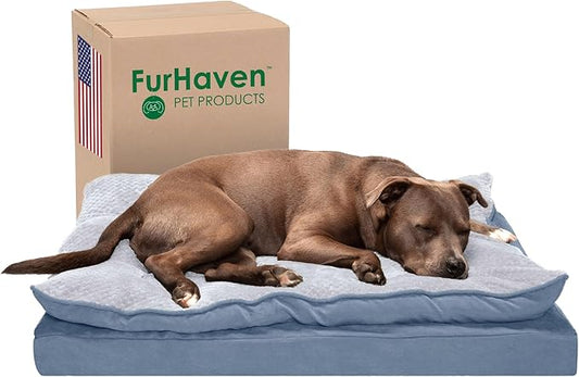 Furhaven Orthopedic Dog Bed for Large/Medium Dogs w/ Pillow Cushion Top & Removable Washable Cover 55 lbs