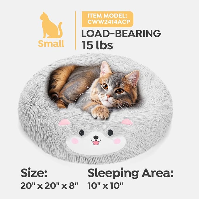 Veehoo Donut Calming Cat Dog Bed for Small Dogs Cat-Round Cute Small Cat Bed Pet Bed 20" Light