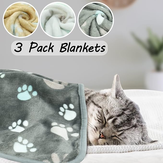 1 Pack 3 Blanket for Dogs,Cute Paw Pattern,Soft Fleece Dog Blanket,Pet Mat Throw Cover for Kennel Crate Bed,Pet Blanket for Dogs Cats,41x31 inch