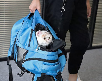 Large Pet Cat Backpack Dog Backpack for Most Dog Sizes Travel&Hiking Pet Carrier Backpack with Safety leash |large Ventilations Double-layer Structure Up to 15 LB (LIGHT BLUE)