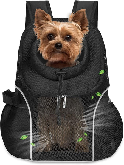 WOYYHO Pet Dog Carrier Backpack Small Dog Front Backpack Ventilated Mesh Dog Travel Back Pack with Safety Belt for Travel Hiking Cycling Outdoor Use (L (10-14 lbs), Black)