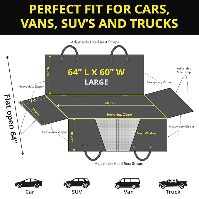 Meadowlark XL Premium Dog Car Seat Cover for Back Seat