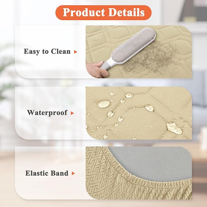 Dog Bed Covers Replacement Washable - Waterproof Dog Bed Covers Quilted, Water Absorbable Pet Puppy Bed Cover for Dog Cat, Cover Only 40Lx50Wx6H Inches Beige