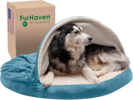 Furhaven 44" Round Memory Foam Dog Bed for Large Dogs w/ Removable Washable Cover 80 lbs 44-inch