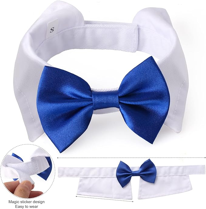 Yewong 2 Pieces Pet Formal Accessories Set - Pet Top Hat with Pet Formal Necktie/Bowtie Birthday Party Gradation Halloween Costumes Accessories for Dog Cat (Blue Bowtie Collar) One Size