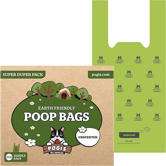 Pogi's Dog Poop Bags with Handles Bulk 900 Unscented