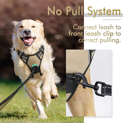 rabbitgoo Dog Harness, No-Pull Pet Harness with 2 Leash Clips, Adjustable Soft Padded Dog Vest, Reflective No-Choke Pet Oxford Vest with Easy Control Handle for Large Dogs, Beige, XL