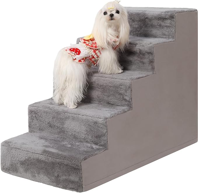 Dog Stairs for Small Dogs，22.5’’ 5-Step Pet Stairs for High Beds and Couches，Dog Steps with Non-Slip Bottom and High-Density Foam Indoor Outdoor