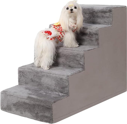 Dog Stairs for Small Dogs，22.5’’ 5-Step Pet Stairs for High Beds and Couches，Dog Steps with Non-Slip Bottom and High-Density Foam Indoor Outdoor