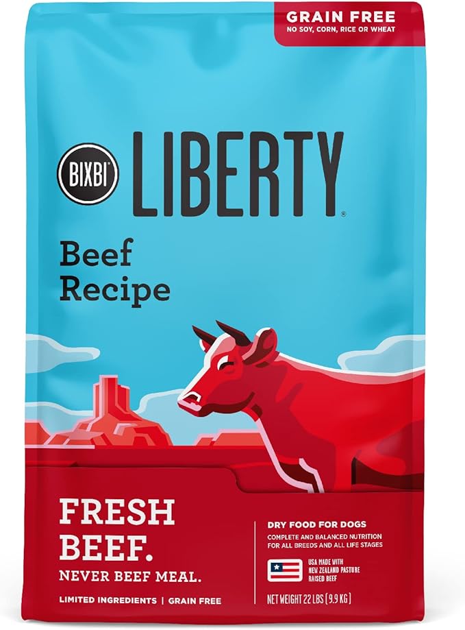 BIXBI Liberty Grain Free Dry Dog Food, Beef, 22 lbs - Fresh Meat, No Meat Meal, No Fillers - Gently Steamed & Cooked - No Soy, Corn, Rice or Wheat for Easy Digestion - USA Made