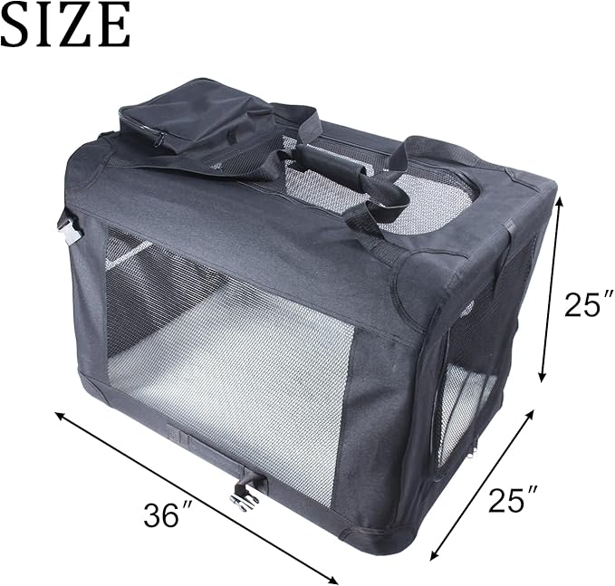 STARBRILLIANT 3-Door Portable Soft-Sided Folding Soft Dog Travel Crate Kennel (36″x25″x25″)