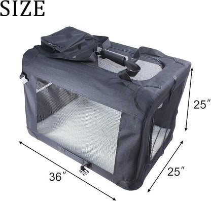 STARBRILLIANT 3-Door Portable Soft-Sided Folding Soft Dog Travel Crate Kennel (36″x25″x25″)