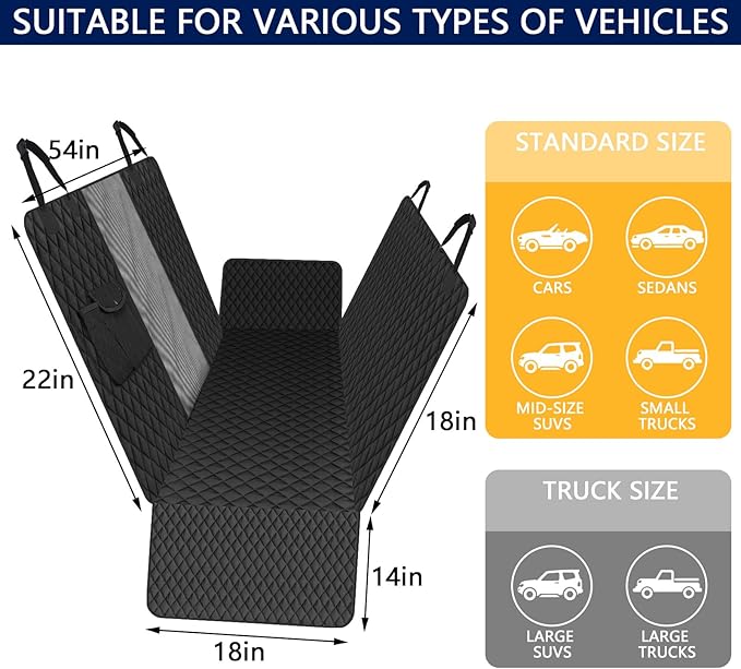 Waterproof Dog Car Seat Cover for Back Seat: Suitable for Small and Large Dogs (54" W 58" L))