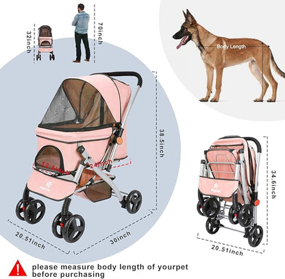 Pet Dog Stroller for Medium Small Dogs Cats (Pink-1)