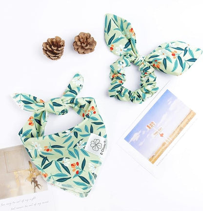 E-Clover Dog Bandanas & Matching Scrunchie Set Girl