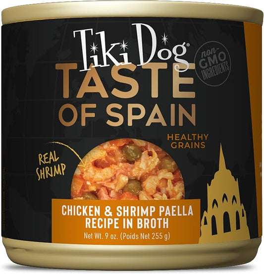 Tiki Dog Taste of The World Wet Dog Food, Spain Chicken & Shrimp Paella, 9 oz. Cans (8 Count)