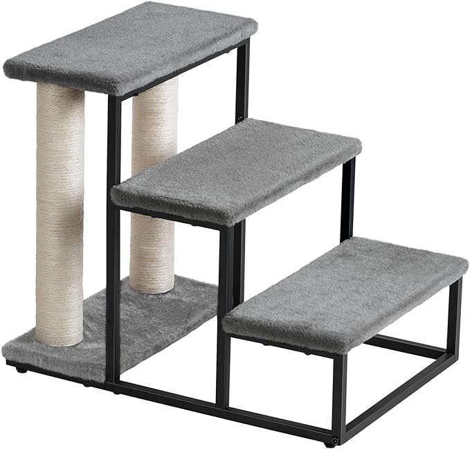 Snughome Dog Stairs & Cat Scratching Post for High Beds Couch 40 lbs 3-Step Stairs-Grey