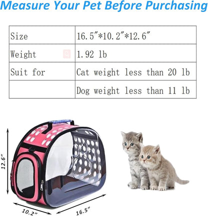 Cat Carrier Collapsible Breathable Package,Space Capsule Transparent Portable Bags Foldable Handbag for Pets Dogs Kitten Puppies,Designed for Travel, Hiking, Walking & Outdoor Use (Pink)