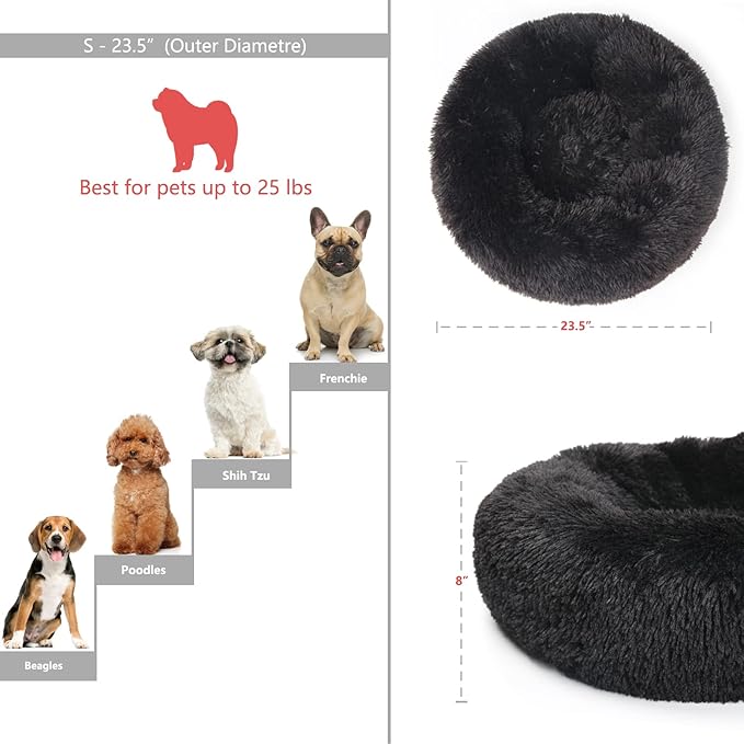 Black Dog Bed for Small Dogs Washble Calming 23 Inch