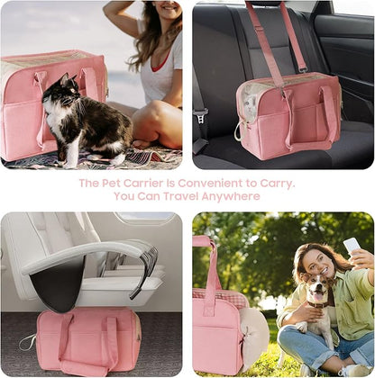 Pet Carrier, Dog Carrier, Soft Soft Sided Folding Cats Carrier for Small Medium Cats Puppies up to 18 Lbs, Washable Breathable Puppy Carrie Carrier for Outdoor Travel(Large Pink)