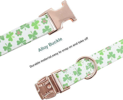 Cotton Dog Collar Metal Buckle Daisy Summer clover1, S(10-14in))