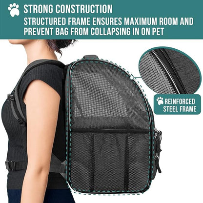 PetAmi Dog Backpack Carrier for Small Large Cat, Pet, Puppy, Ventilated Pet Hiking Backpack Travel Bag, Airline Approved Cat Backpack Carrier, Camping Biking Dog Bag Up to 18lbs Pet, Charcoal