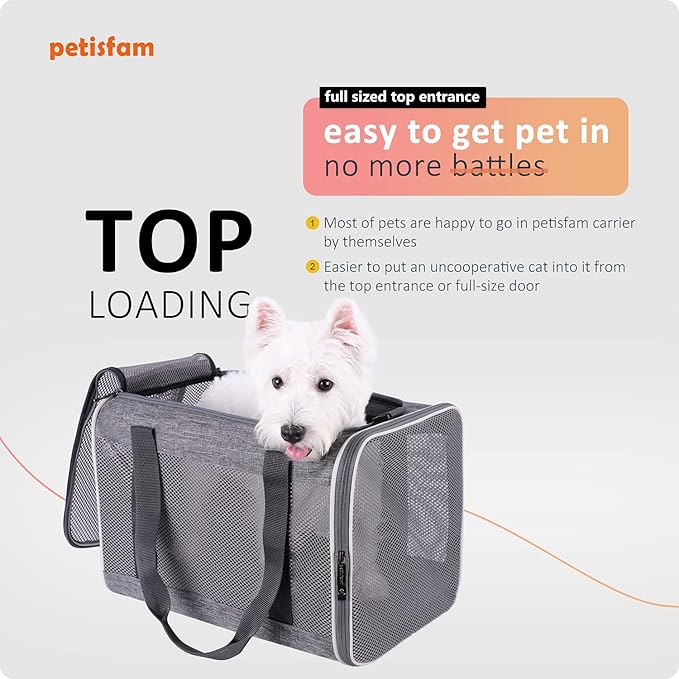 petisfam Easy Load Soft Pet Carrier Bag for Large and Medium Cats with Top Entry and Shoulder Strap. Sturdy, Well-Ventilated, Collapsible for Easy Storage, Easy Vet Visits